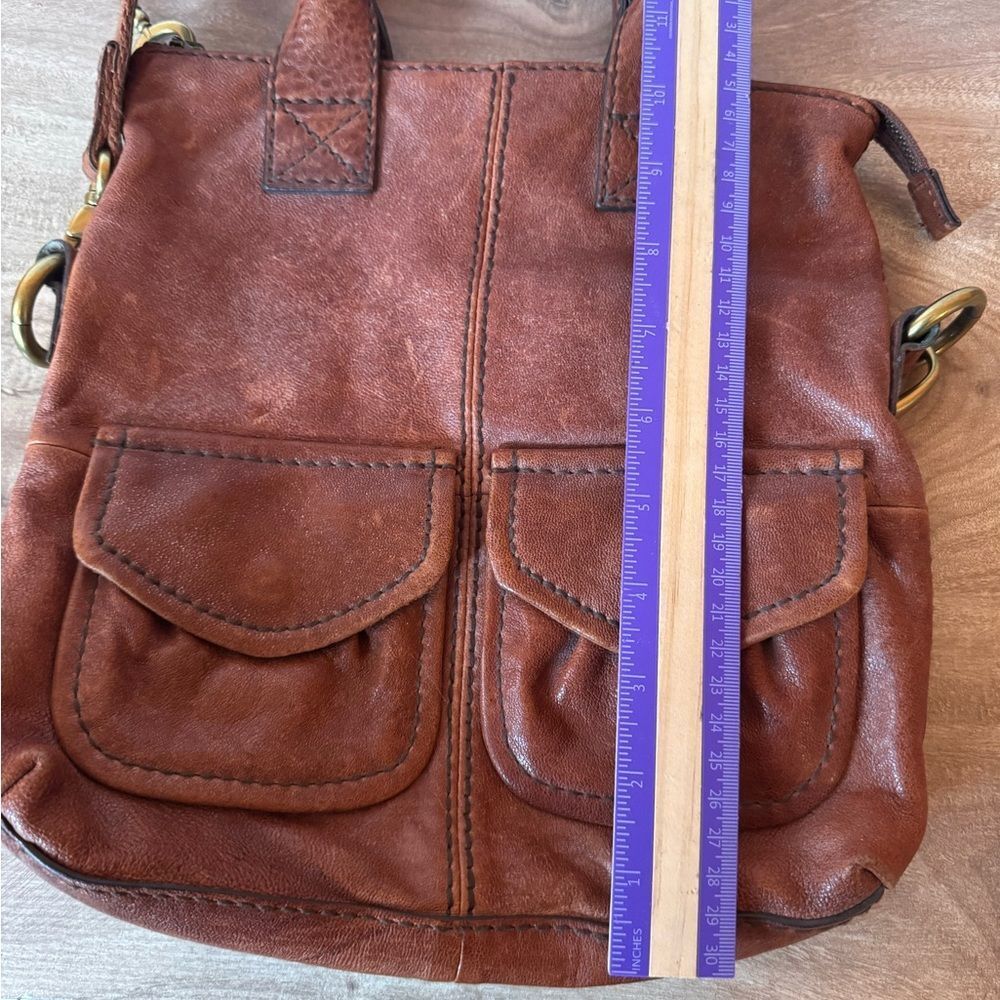 FOSSIL Handbag Shoulder Bag Brown Leather Vintage Minimalist Zip Close Neutral - Picture 9 of 10
